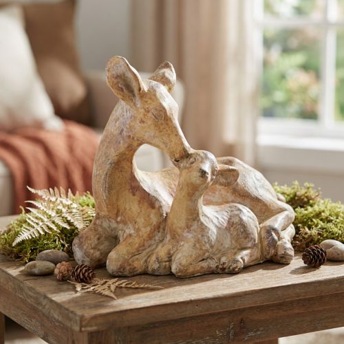Decorative figure deer with fawn cast stone brown white 20×11×17cm | Floristik24.co.uk