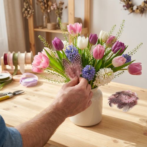 Real Guinea Fowl Feathers Pink with Dots 4-12cm 100 Pcs | Floristik24.co.uk