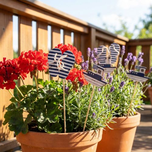 Garden Stake Maritime Wooden Flip Flops Boat Blue White 8cm 12 Pcs | Floristik24.co.uk