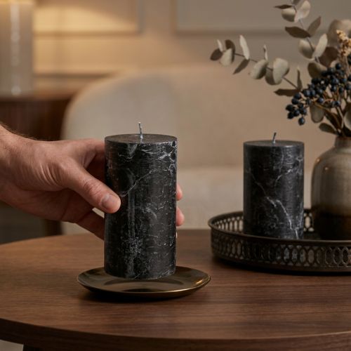 Black pillar candles 85×150mm 2pcs, dyed throughout, elegant for decoration & ambience | Floristik24.co.uk