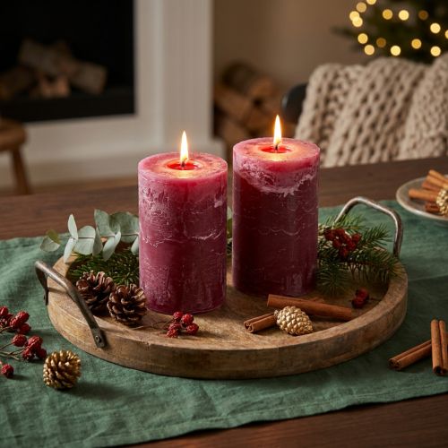 Dyed pillar candles, Berry style, 85x120mm, set of 2, red, decorative | Floristik24.co.uk