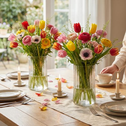 Glass vases decorative vases clear grooves decor Ø12cm H19cm 2pcs | Floristik24.co.uk