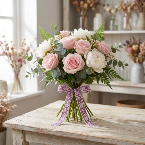 Product Gift ribbon flowers decorative ribbon Mauve 15mm 25m