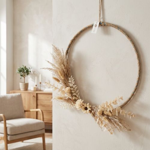 Decorative jute ring 40cm, set of 2, Boho & Scandi decor for wall & door | Floristik24.co.uk