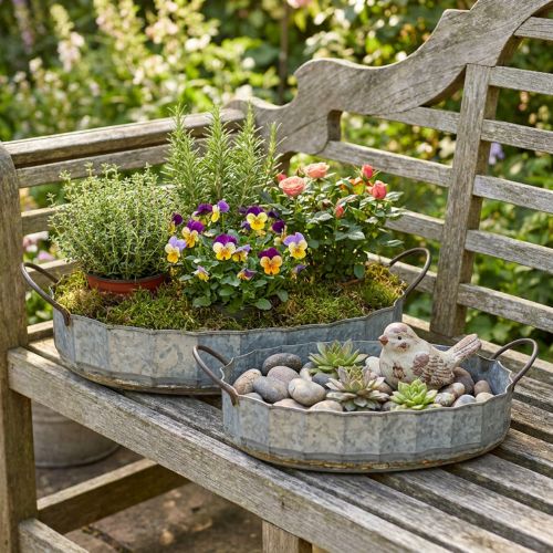 Flower bowl metal zinc tray antique set of 2 L45cm/59cm | Floristik24.co.uk
