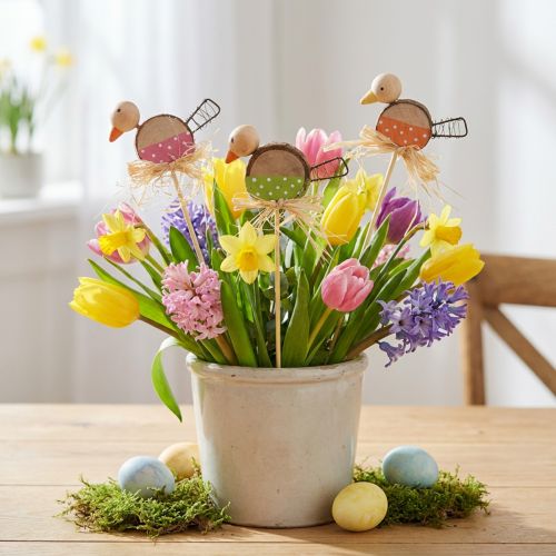 Bird Flower Plug Wooden Spring Decoration Decorative Bird on Stick 8cm 12 Pcs | Floristik24.co.uk