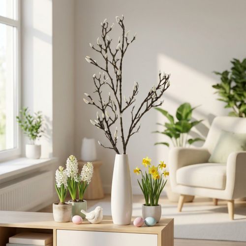 Artificial Magnolia Branch Spring Decoration Branch with Buds Brown White L135cm | Floristik24.co.uk