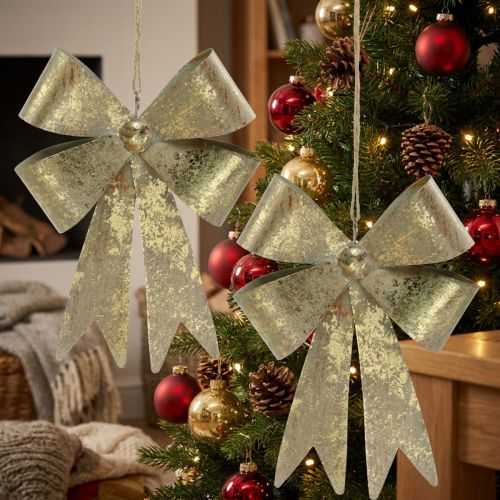 Loops made of metal, Christmas pendant, Advent decoration golden, antique look H18cm W12.5cm 2pcs | Floristik24.co.uk