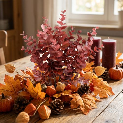 Autumn Decoration Eucalyptus Branch Red Artificial Eucalyptus 36cm | Floristik24.co.uk
