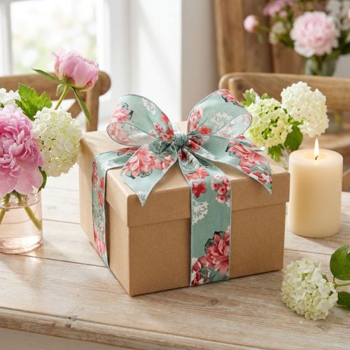 Gift ribbon flowers fabric ribbon turquoise red 40mm 15m | Floristik24.co.uk