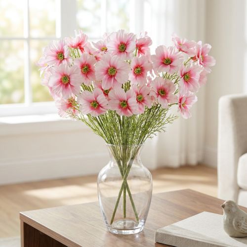 Artificial Cosmos Flowers Pink 77cm Decorative Flowers Artificial Plants Silk Flowers Set of 3 | Floristik24.co.uk