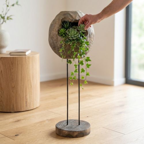 Deco sculpture plant ball of paulownia wood H68cm | Floristik24.co.uk