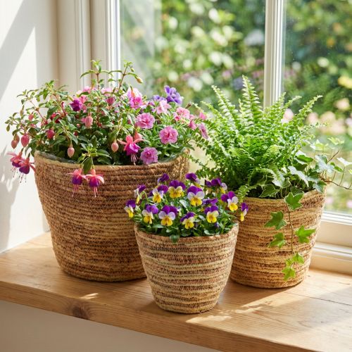 Rattan plant basket set, natural/brown, 3-piece, Ø26/22/16cm – Decorative & Versatile | Floristik24.co.uk
