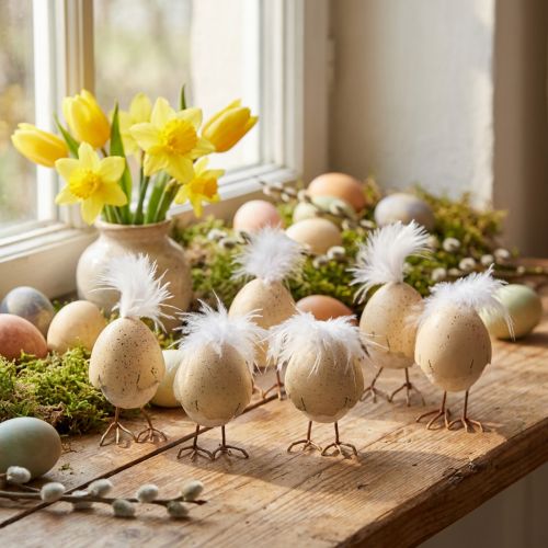 Chick in the eggshell white, cream 6cm 6pcs | Floristik24.co.uk