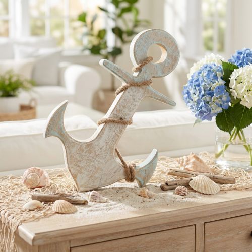 Product Anchor Deco Wood Maritime Deco White Blue 24.5cmx14.5cm