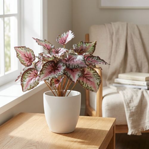 Artificial begonia bush green, violet 34cm | Floristik24.co.uk