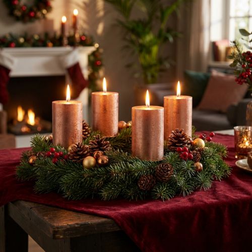 Solid-colored copper metallic pillar candles, 60x80mm, set of 4, Advent decoration | Floristik24.co.uk