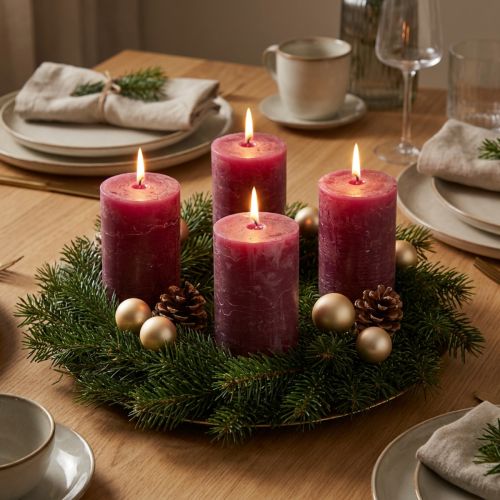 Stylish solid-colored berry pillar candles 70x100mm, set of 4 – decoration, festive, modern | Floristik24.co.uk