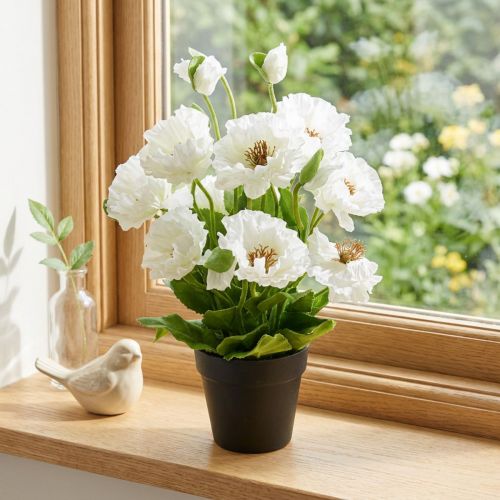 Poppy in a pot white silk flowers floral decoration | Floristik24.co.uk