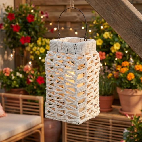 Hanging lantern, summer decoration, lantern, macramé H35.5cm W19cm | Floristik24.co.uk