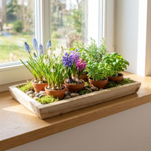 Product Paulownia wood tray, planter bowl with geometric pattern L45cm H4.5cm