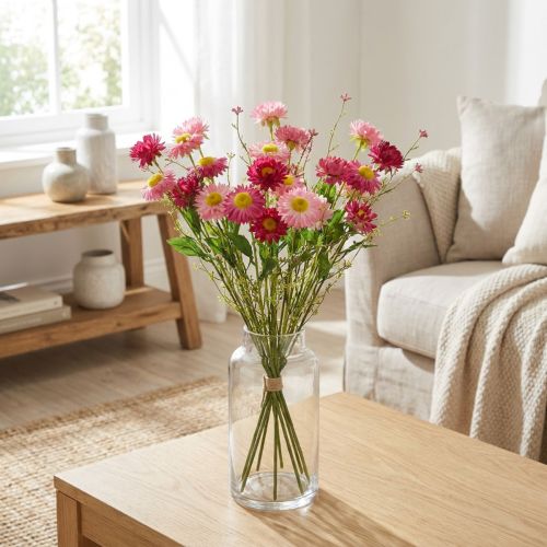 Rhodanthe Rosa-Pink Silk Flowers Artificial Plant Strawflower Bunch Decorative Flowers 46cm | Floristik24.co.uk