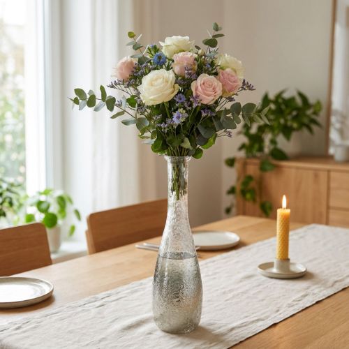 Two-tone glass vase, table decoration made of real glass clear, silver H40cm | Floristik24.co.uk