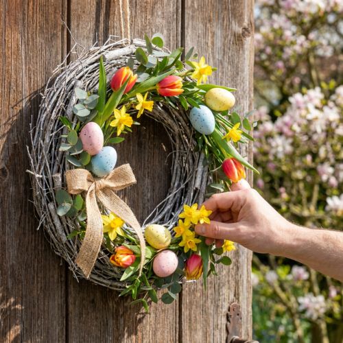 Decorative wreath Ø30cm whitewashed spring wreath elm vines Easter door wreath wooden decoration | Floristik24.co.uk