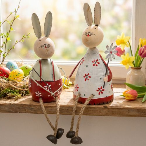 Product Bunny with child edge seater Easter wood, metal H21/23cm set of 2