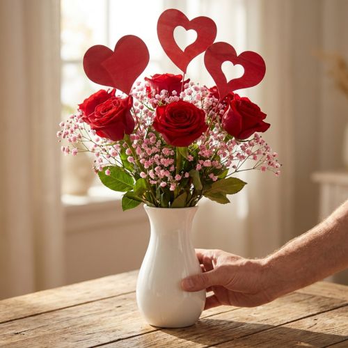 Product Flower plug heart, wooden decoration for sticking, Valentine's Day, decorative plug red, Mother's Day L31-33cm 24 pcs