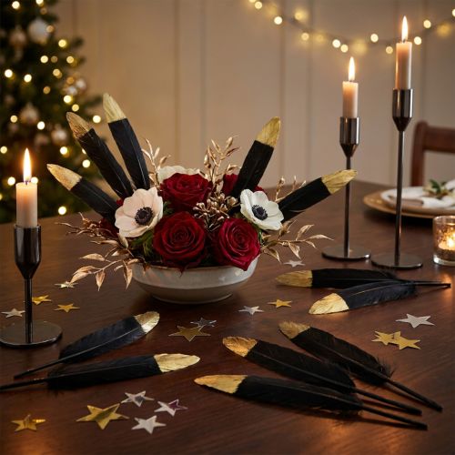 Decorative feathers black, gold real feathers for crafting 12-14cm 72 pcs | Floristik24.co.uk
