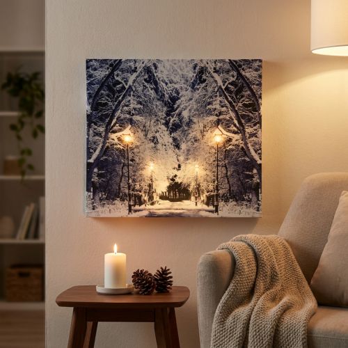 Product LED picture winter landscape park with lanterns LED mural 58x38cm