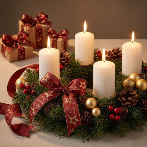 Star Ribbon Decorative Ribbon Christmas Red Gold W25mm L15m | Floristik24.co.uk