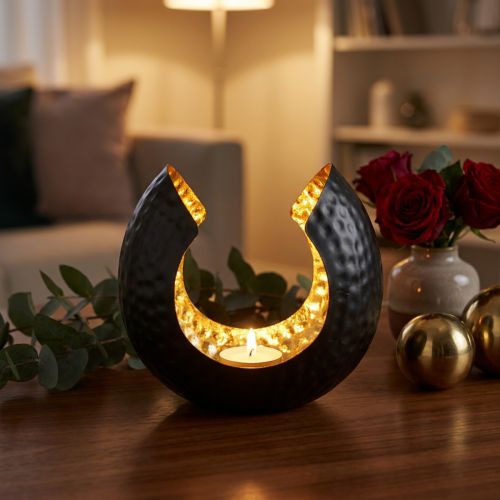 Tealight holder black gold table decoration metal 19×11×17cm | Floristik24.co.uk