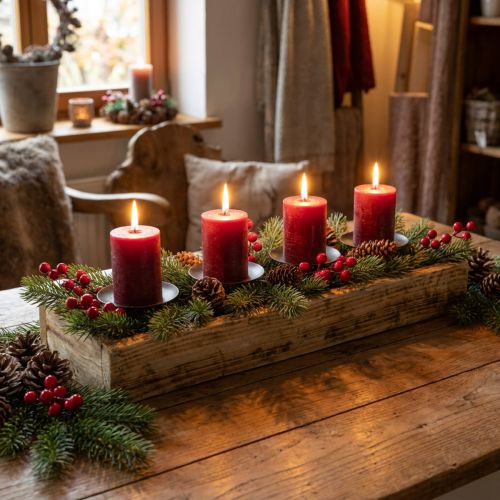 Product Table decoration Advent candlestick candle tray wood L48cm