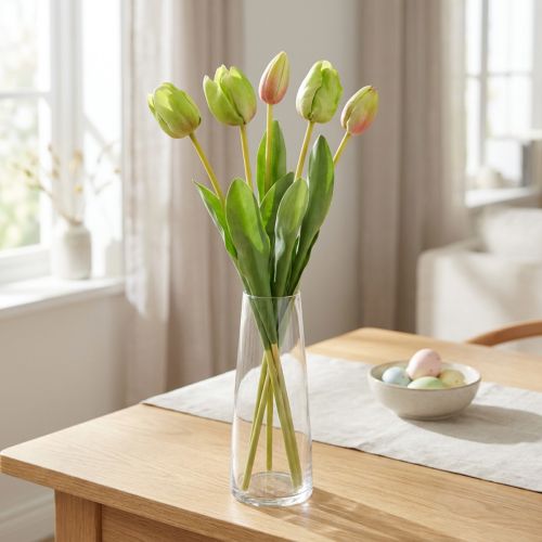 Artificial flowers tulip green, spring flower 48cm bundle of 5 | Floristik24.co.uk