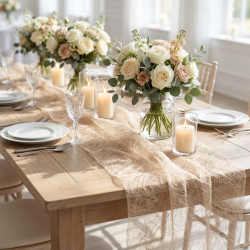 Deco fleece Sizoweb table runner beige 30cm 5m | Floristik24.co.uk