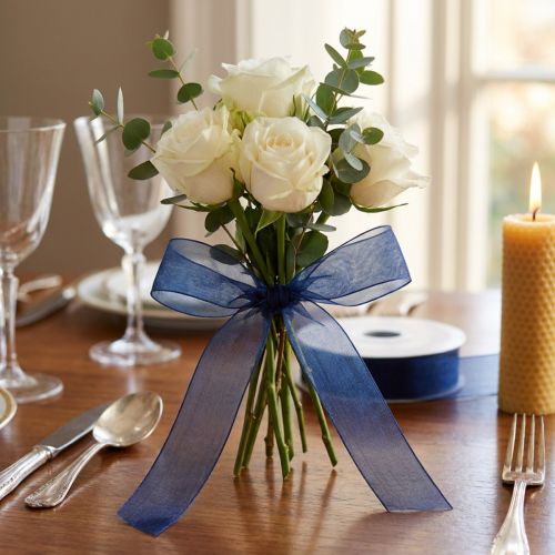 Product Organza ribbon gift ribbon dark blue ribbon blue selvedge 15mm 50m