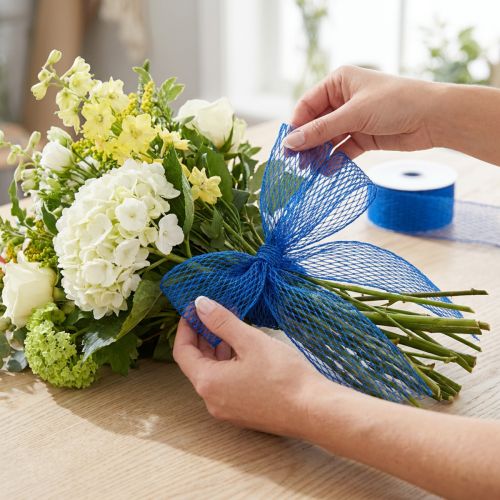 Net tape, grid tape, decorative tape, blue, wire-reinforced, 50 mm, 10 m | Floristik24.co.uk