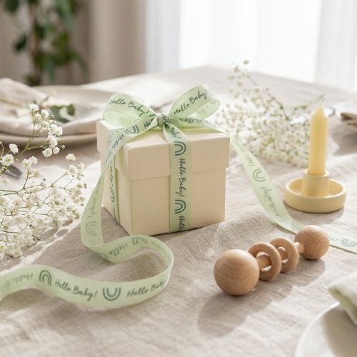 Gift ribbon Hello Baby decorative ribbon christening green 25mm 16m | Floristik24.co.uk