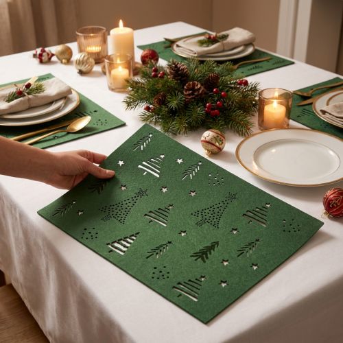 Product Placemat Christmas table decoration green felt 45×35cm 4pcs