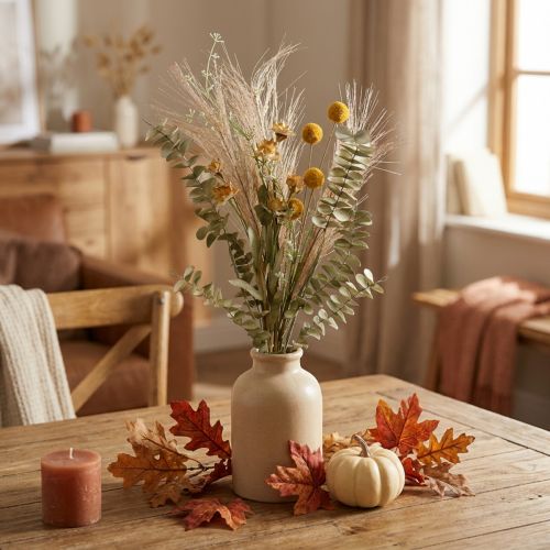 Artificial flowers Craspedia decorative bunch Eucalyptus Feather grass 55cm | Floristik24.co.uk
