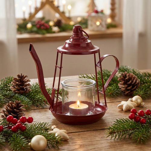 Tealight holder glass lantern metal jug red H22cm | Floristik24.co.uk