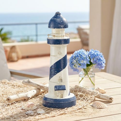 Decorative Wooden Lighthouse in Blue and White, Ø10.5cm, H28.5cm | Floristik24.co.uk