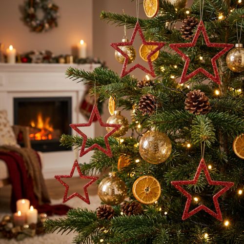 Decoration Stars Red Glitter Small Christmas Stars 4.5cm 120 pcs | Floristik24.co.uk