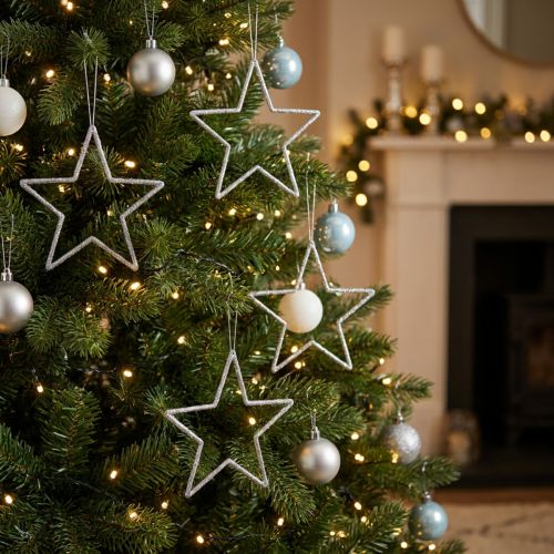 Christmas Decoration Star Pendant Silver Glitter 17.5cm 9 pcs | Floristik24.co.uk