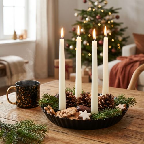 Metal cake-shaped candle holder – Black, Ø 24 cm – Elegant table decoration for 4 candles – 2 pieces | Floristik24.co.uk