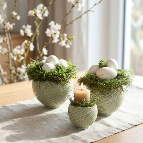 Ceramic bowls in green spiral design Ø9cm H7cm 4pcs | Floristik24.co.uk