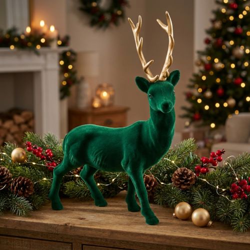 Deco deer standing green gold Christmas decoration figure 40cm | Floristik24.co.uk