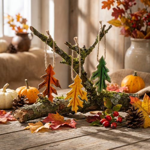 Decorative leaves wood for hanging colorful autumn decoration 6.5×4cm 12pcs | Floristik24.co.uk